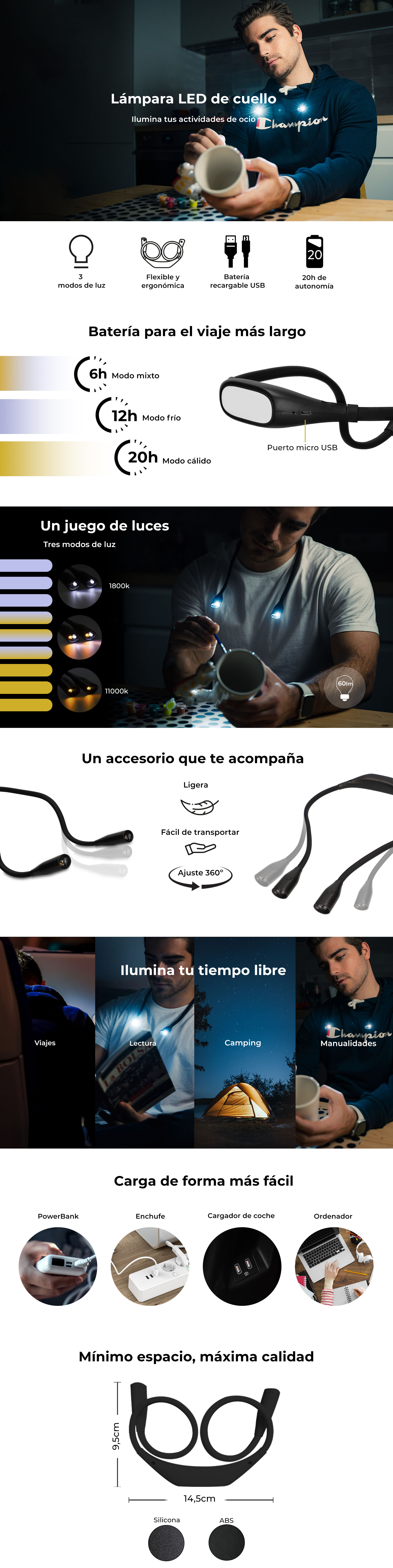 KSIX Lámpara luz LED de lectura para cuello