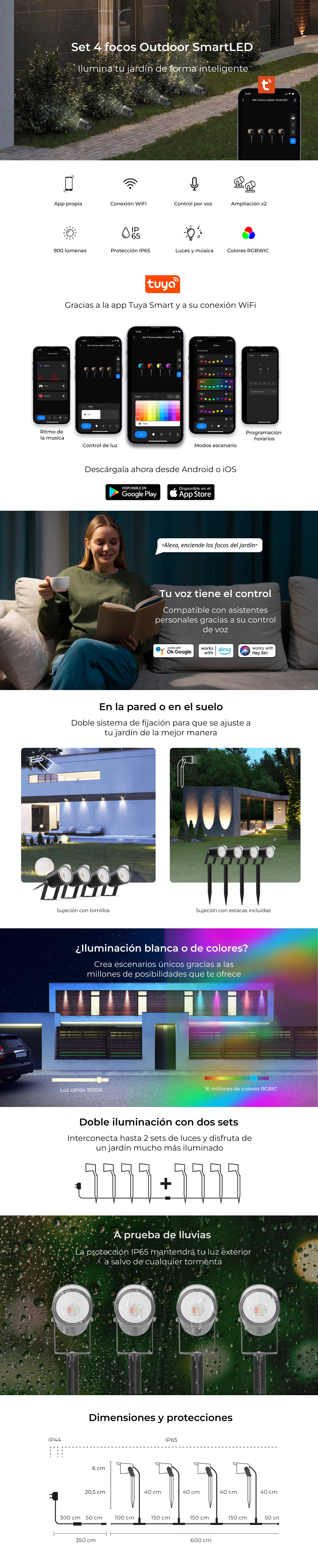 KSIX Set 4 focos outdoor SmartLED