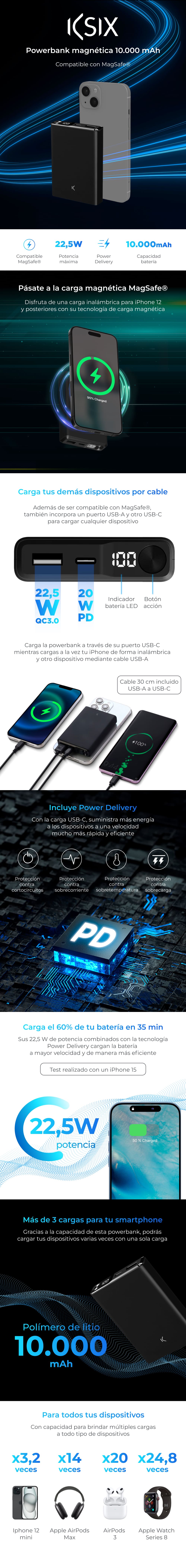 Powerbank magnética KSIX 10.000 mAh
